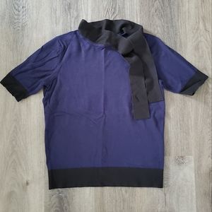 New York & Company Offset Pussy-Bow Short Sleeve Sweater Top